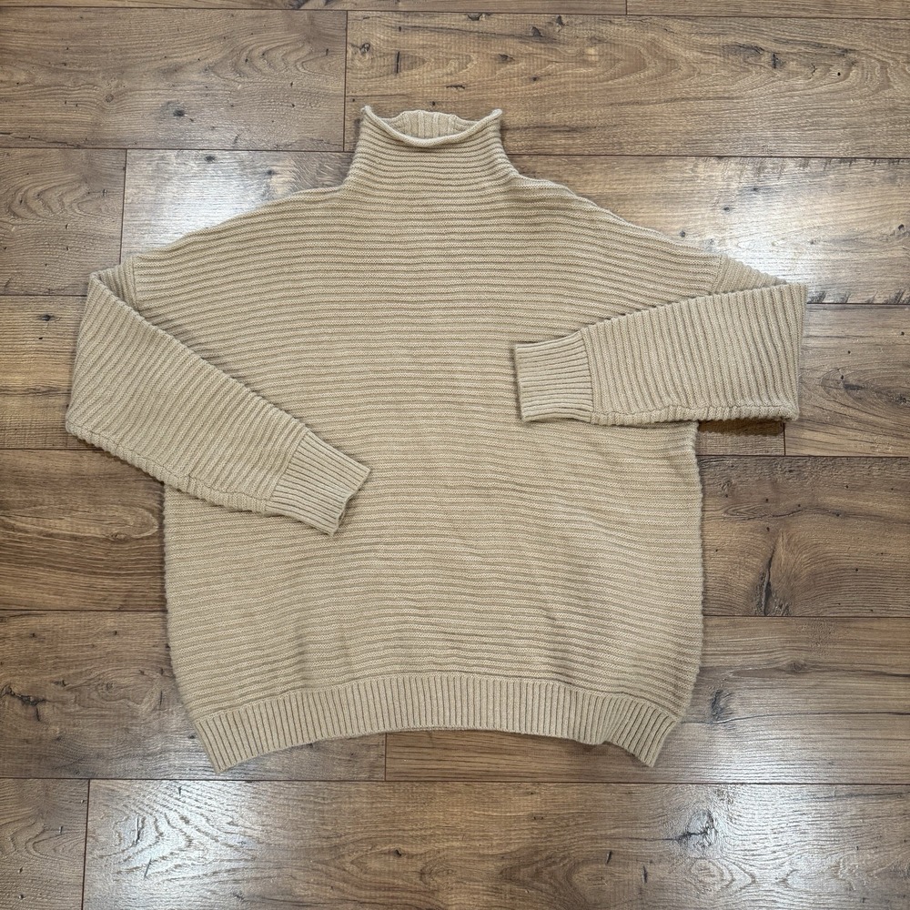 Doe & Rae Women's Tan M Turtleneck Oversized Sweater Brown Mock Grandma Style